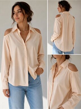 DKNY Peach Cold-Shoulder Button-Down Shirt